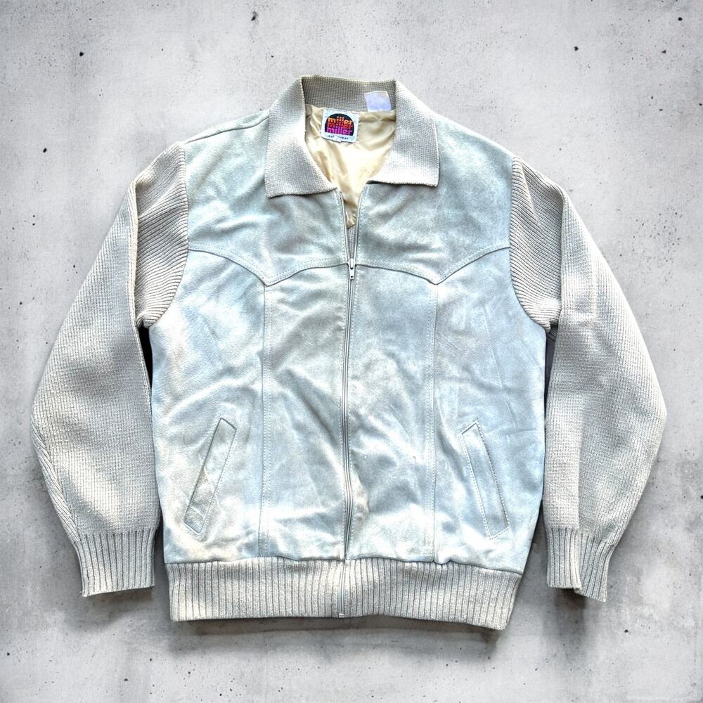 Vintage 80s Miller Leather and Knit Western Sweater Zip up Bomber Jacket – Sz L